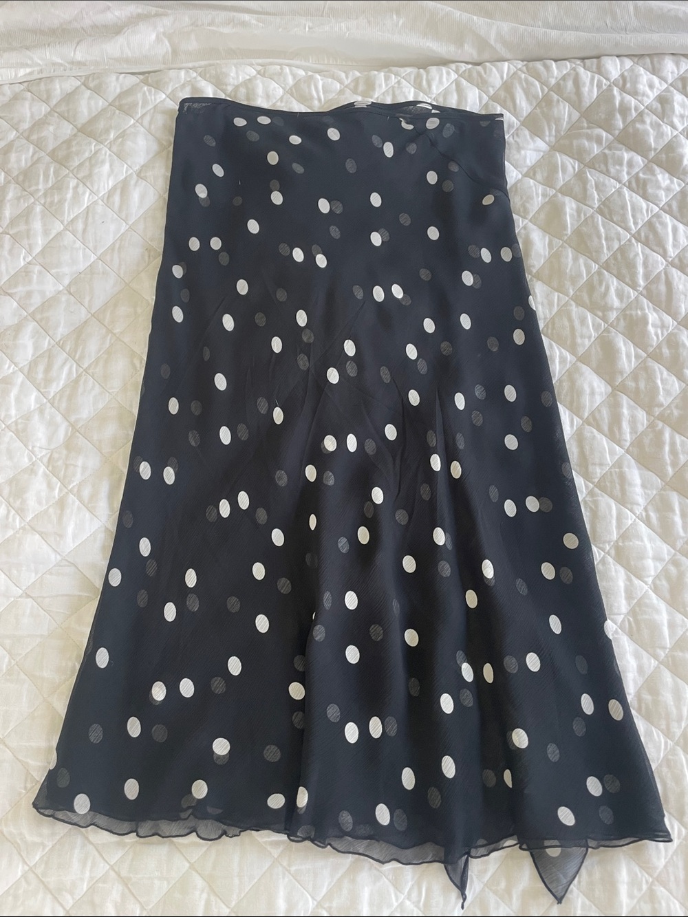 PRISCAVERA Ruffled High Slit Skirt in Black and White Polka Dot - Picture 9 of 9